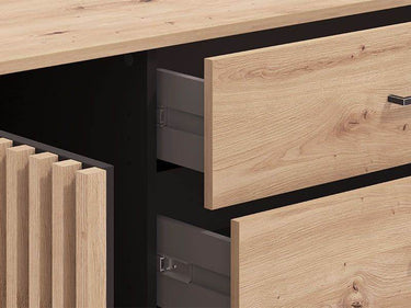Asmara Oak Effect and Black 4 Drawer Sideboard Luxury Furniture Piece - UK Luxury Furniture